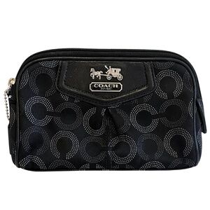 Coach Cosmetic Bag Madison Op Art Metallic Signature Canvas/Leather